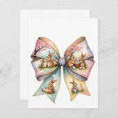 Bloemen Cottontail Bunny Coquette Bow Konijn Pasen Kaart (Voorkant / Achterkant)