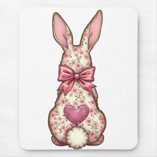 Bloemen Cottontail Bunny Coquette Bow Konijn Pasen Muismat (Voorkant)