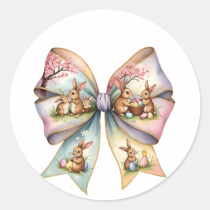 Bloemen Cottontail Bunny Coquette Bow Konijn Pasen Ronde Sticker
