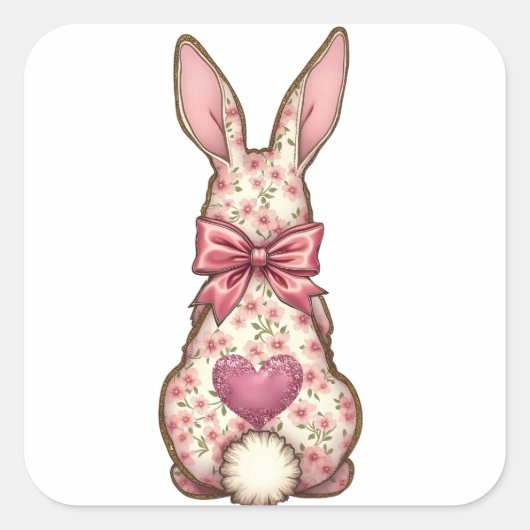 Bloemen Cottontail Bunny Coquette Bow Konijn Pasen Vierkante Sticker (Voorkant)