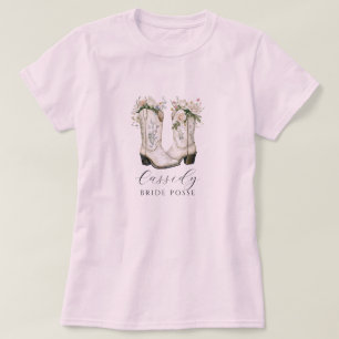 Bloemen Cowgirl Laarzen Bruid Posse Custom Pink T-shirt