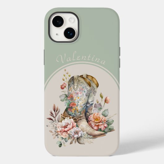 Bloemen Cowgirl Laarzen in Arch Green Gepersonalis Case-Mate iPhone Case (Achterkant)