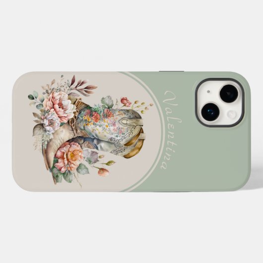 Bloemen Cowgirl Laarzen in Arch Green Gepersonalis Case-Mate iPhone Case (Achterkant (horizontaal))