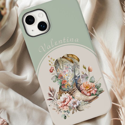 Bloemen Cowgirl Laarzen in Arch Green Gepersonalis Case-Mate iPhone Case