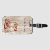 Bloemen Cowgirl Laarzen Ivoor Faux Hout gepersonal Bagagelabel (Voorkant (horizontaal))