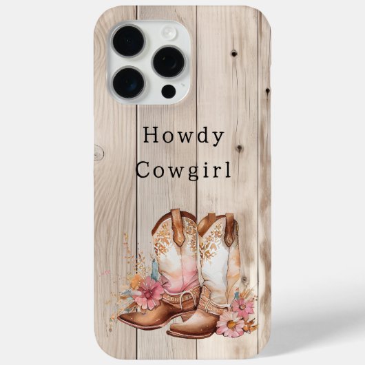 Bloemen Cowgirl Laarzen Ivoor Faux Hout gepersonal Case-Mate iPhone Case (Achterkant)