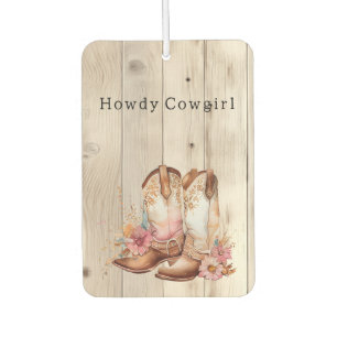 Bloemen Cowgirl Laarzen Ivoor Faux Hout gepersonal Luchtverfrisser