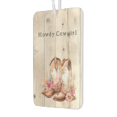 Bloemen Cowgirl Laarzen Ivoor Faux Hout gepersonal Luchtverfrisser (Links)
