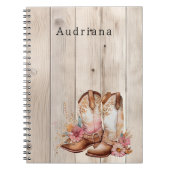 Bloemen Cowgirl Laarzen Ivoor Faux Hout gepersonal Notitieboek (Voorkant)