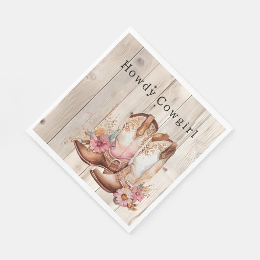 Bloemen Cowgirl Laarzen Ivoor Faux Hout gepersonal Servet (Hoek)