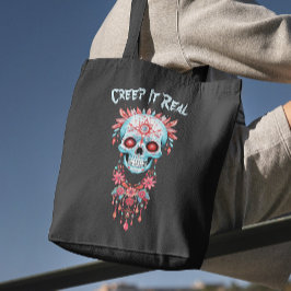 Bloemen Creepy Sugar Skull Funny Halloween Tote Bag