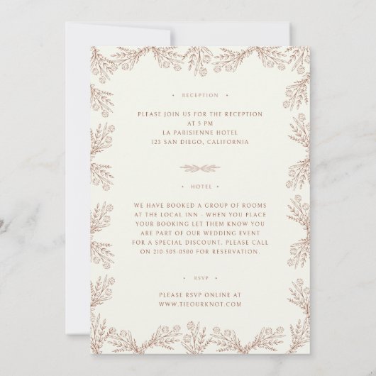 Bloemen Crème Terracotta Voor & Achterbruiloft Kaart (Achterkant)