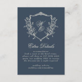  Bloemen Crest Navy & Cream Monogram Bruiloft Informatiekaartje (Voorkant)