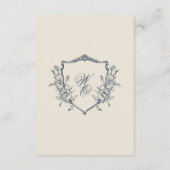  Bloemen Crest Navy & Cream Monogram Bruiloft Informatiekaartje (Achterkant)