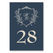  Bloemen Crest Navy & Cream Monogram Bruiloft Kaart (Voorkant)