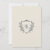  Bloemen Crest Navy & Cream Monogram Bruiloft Kaart (Achterkant)