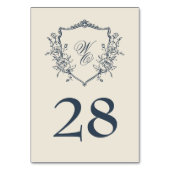 Bloemen Crest Navy & Cream Monogram Bruiloft Kaart (Voorkant)