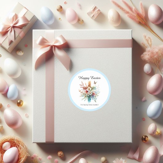 Bloemen Cross Pastel Waterverf Religieus Pasen Ronde Sticker