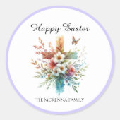 Bloemen Cross Pastel Waterverf Religieus Pasen Ronde Sticker (Voorkant)