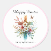 Bloemen Cross Pastel Waterverf Religieus Pasen Ronde Sticker (Voorkant)