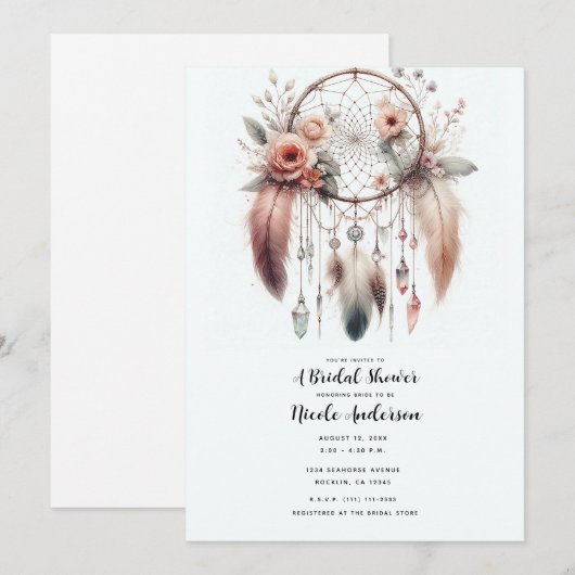 Bloemen Crystal Feather Dreamcatcher Boho Bridal Kaart (Voorkant / Achterkant)