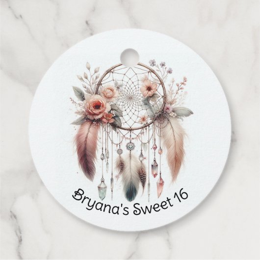 Bloemen Crystal Feather Dreamcatcher Boho Sweet 16 Bedankjes Labels (Achterkant)