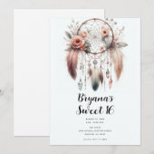 Bloemen Crystal Feather Dreamcatcher Boho Sweet 16 Kaart (Voorkant / Achterkant)