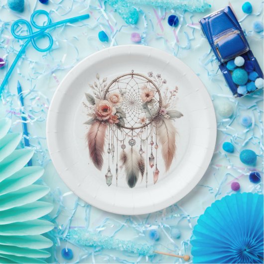 Bloemen Crystal Feather Dreamcatcher Boho Sweet 16 Papieren Bordje (Feest)