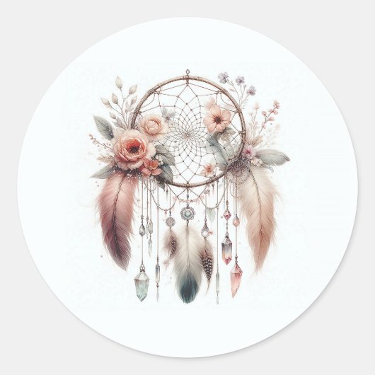 Bloemen Crystal Feather Dreamcatcher Boho Sweet 16 Ronde Sticker (Voorkant)