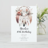 Bloemen Crystal Feather Dreamcatcher Boho Verjaard Kaart (Staand voorkant)