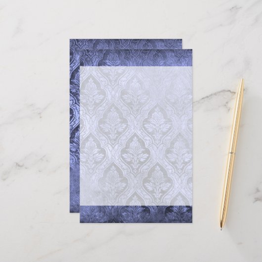  Bloemen Custom Papier Stationery - Indigo (Voorkant / Achterkant in situ)