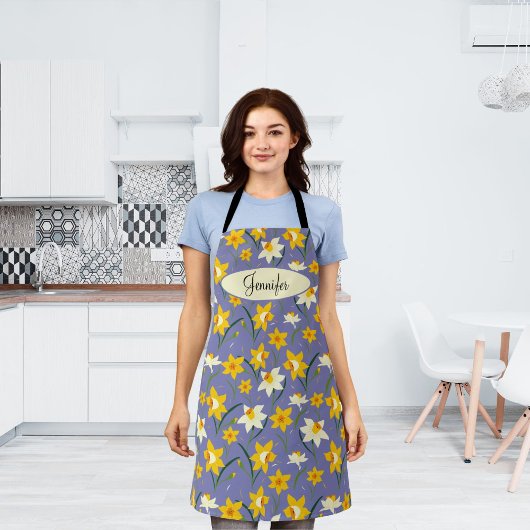 Bloemen Daffodil Bloempatroon met Aangepaste Naam Schort