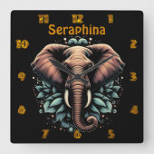 Bloemen dageraad olifant kunst gooi kussen vierkante klok (Voorkant)