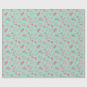 Bloemen Dainty Pink Blauwgroen Cadeaupapier (Vlak)