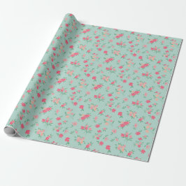 Bloemen Dainty Pink Blauwgroen Cadeaupapier