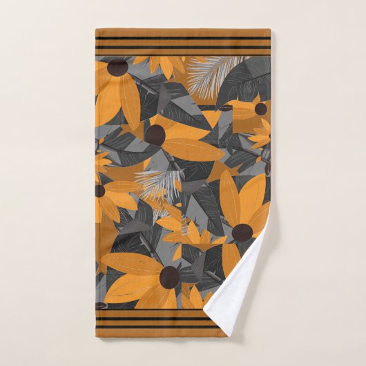 Bloemen Daisies Sinaasappel, Tan Grey Bad Handdoek (Handdoek)