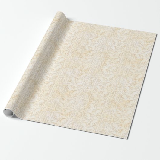 Bloemen Damask Creme en Beige bruiloft Cadeaupapier (Uitgerold)