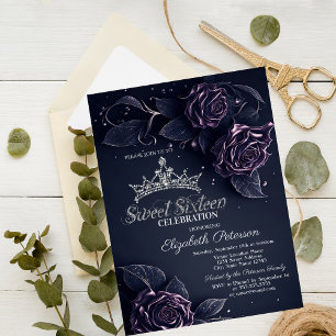 Bloemen Damask Dark Gothic Sweet 16 Kaart