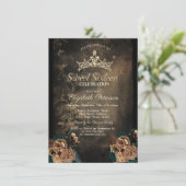  Bloemen Damask Dark Gothic Sweet 16 Kaart (Staand voorkant)