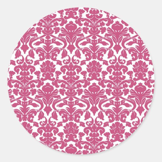 Bloemen Damask Fuchsia Roos Kaart Sticker (Voorkant)