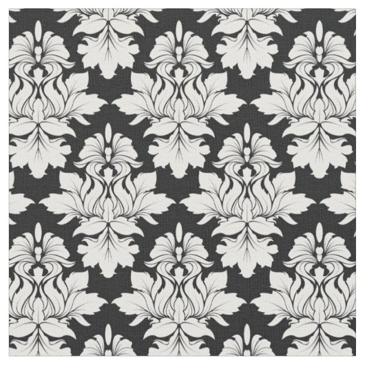 Bloemen Damask op Black Fabric 2 Stof (Close Up)