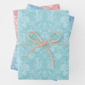 Bloemen Damask-Pastel Mint, roze, blauw Inpakpapier Vel (In situ)