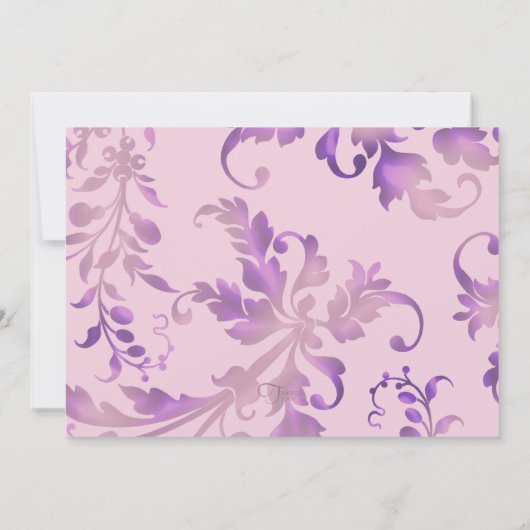 Bloemen Damask Roze en Paarse bruiloft uitnodiging (Achterkant)