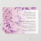 Bloemen Damask Roze en Paarse bruiloft uitnodiging (Voorkant / Achterkant)