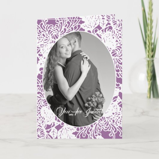  Bloemen Damask Wedding Tweevoudige Foto (Voorkant)