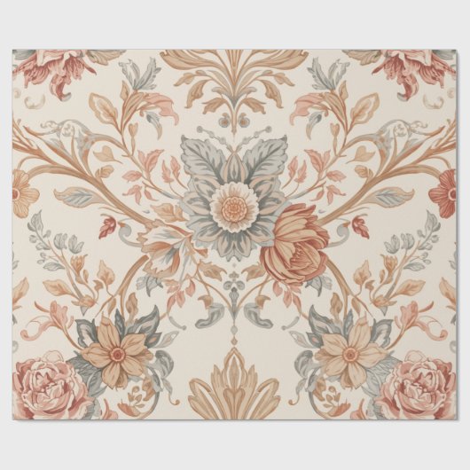 Bloemen Damaskpatroon met Rozen en Leave Cadeaupapier (Vlak)