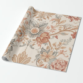 Bloemen Damaskpatroon met Rozen en Leave Cadeaupapier