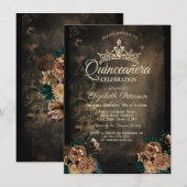  Bloemen Damast Donker Gotisch Quinceañera Kaart (Voorkant / Achterkant)