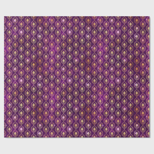 Bloemen Damast Halloween Spell Goud Paarse Patroon Cadeaupapier (Vlak)