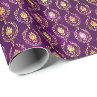 Bloemen Damast Halloween Spell Goud Paarse Patroon Cadeaupapier